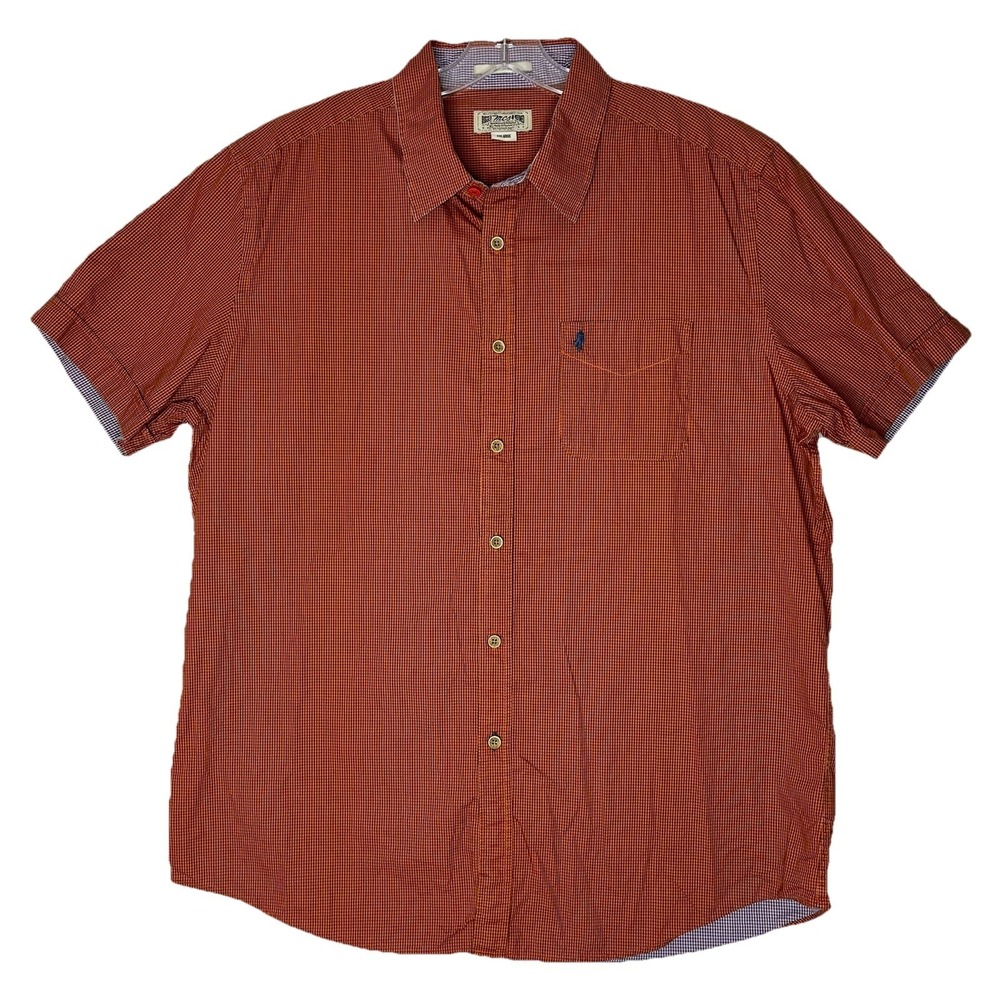 MCS Rugged Short Sleeved Button Up Shirt XXL‎ Orange Blue Plaid 100% Cotton